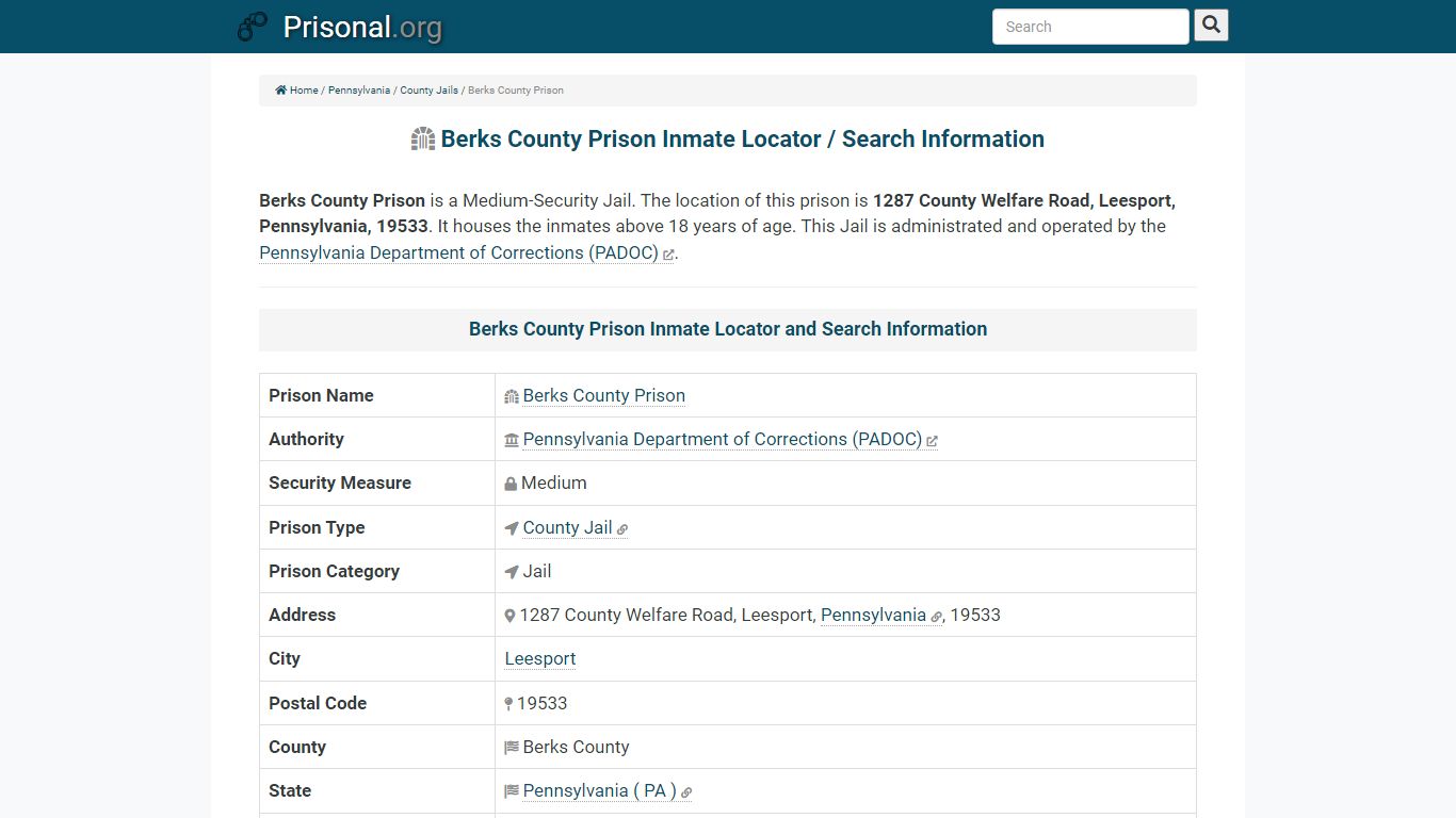 Berks County Prison-Inmate Locator/Search Info, Phone, Fax ...